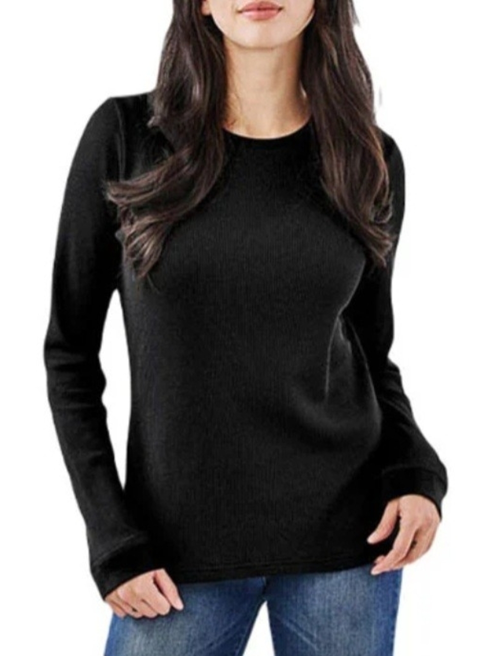 Marina Luna Women’s Black Merino Wool Sweater - Classic Long Sleeve ~Size Large